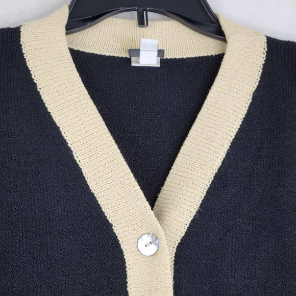 Vintage Helen HSU Cardigan Sweater Size L Black Tan Made in USA Button Front - Picture 2 of 10